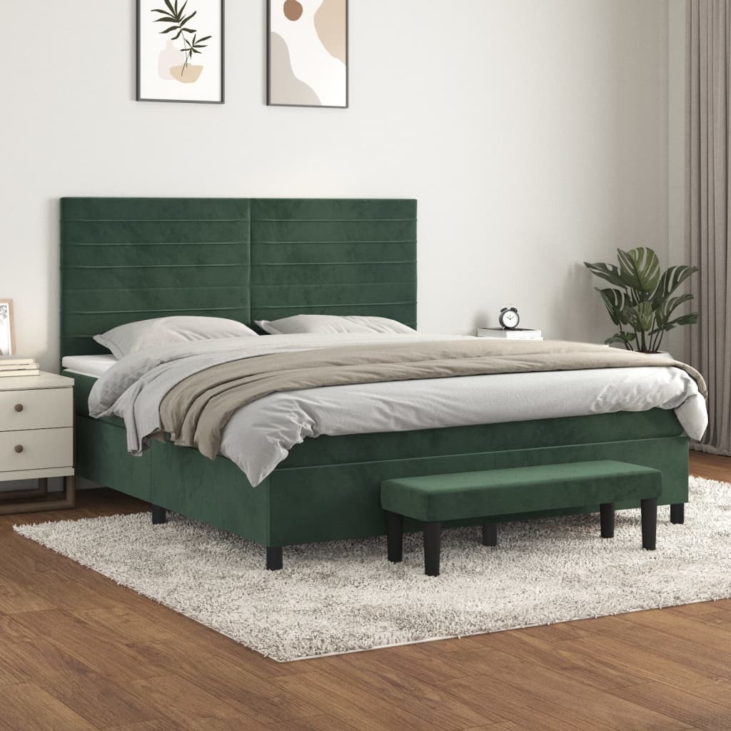 Sommier à lattes de lit et matelas Vert foncé 180x200cm Velours