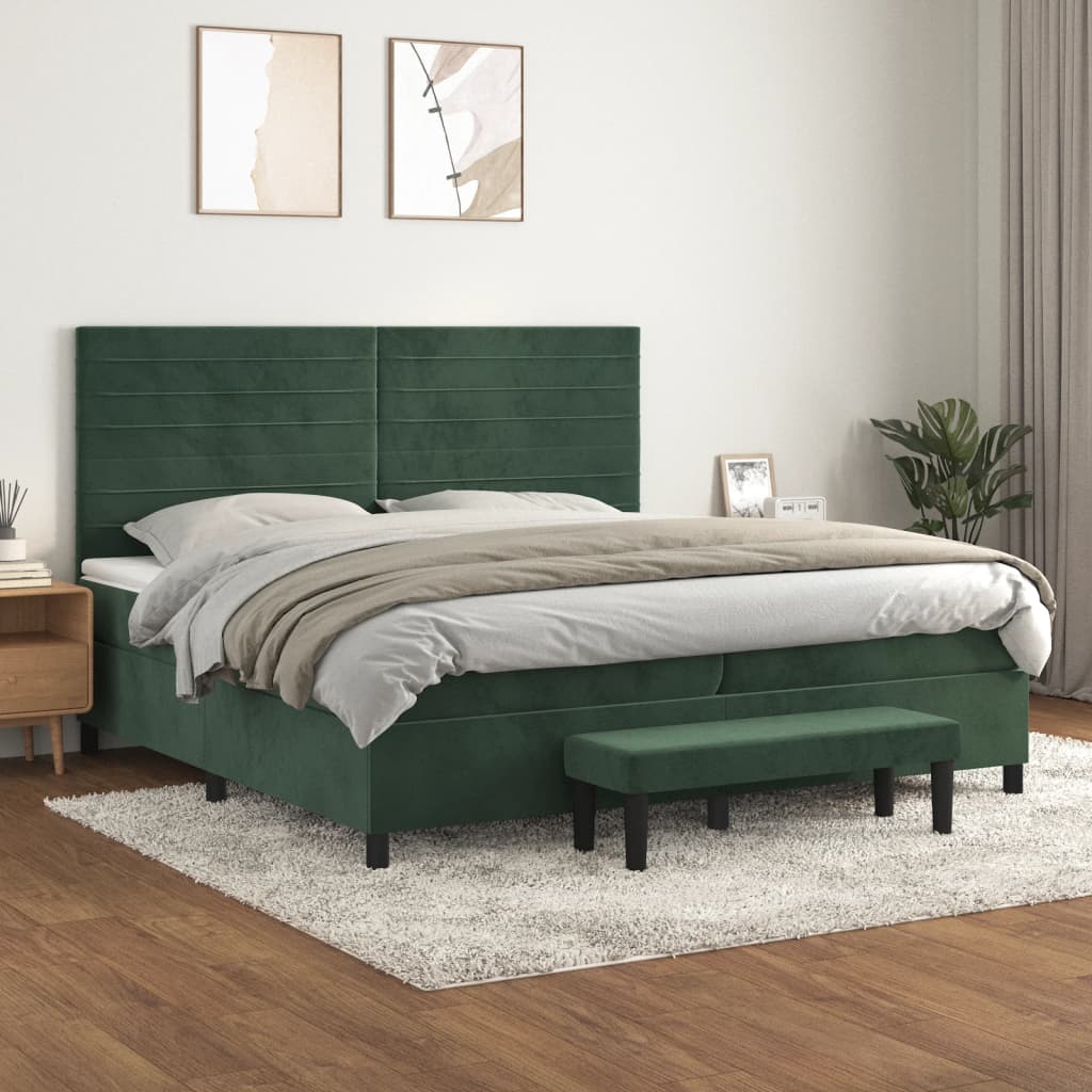 Sommier à lattes de lit et matelas Vert foncé 200x200cm Velours