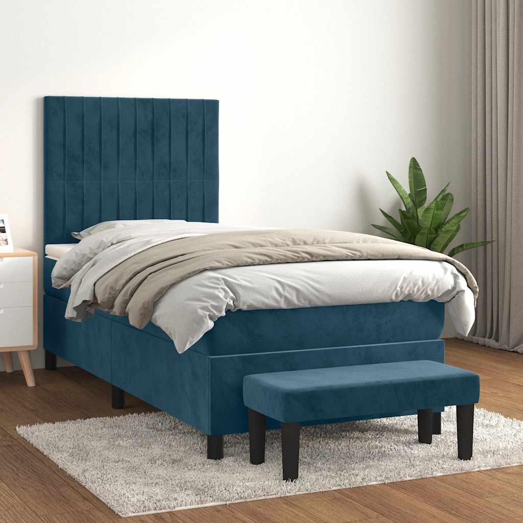 Sommier à lattes de lit avec matelas Bleu foncé 90x190 cm