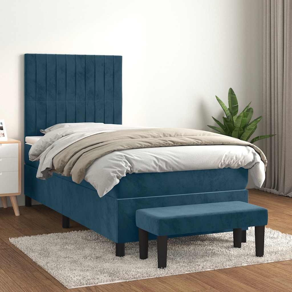 Sommier à lattes de lit avec matelas Bleu foncé 90x200 cm
