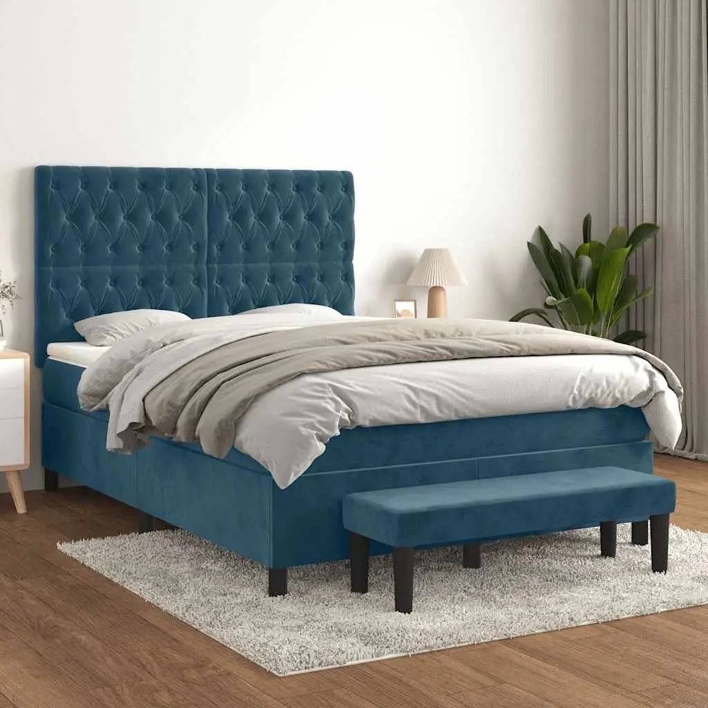 Sommier à lattes de lit et matelas Bleu foncé 140x190cm Velours - XIOS