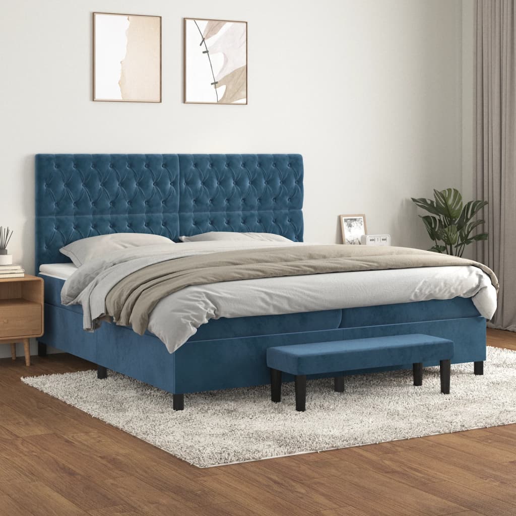 Sommier à lattes de lit et matelas Bleu foncé 200x200cm Velours