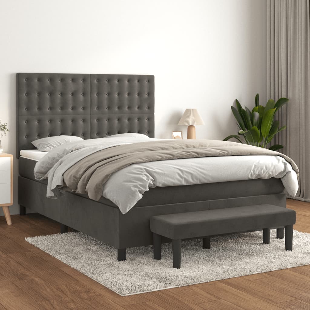 Sommier à lattes de lit et matelas Gris foncé 140x190cm Velours - XIOS