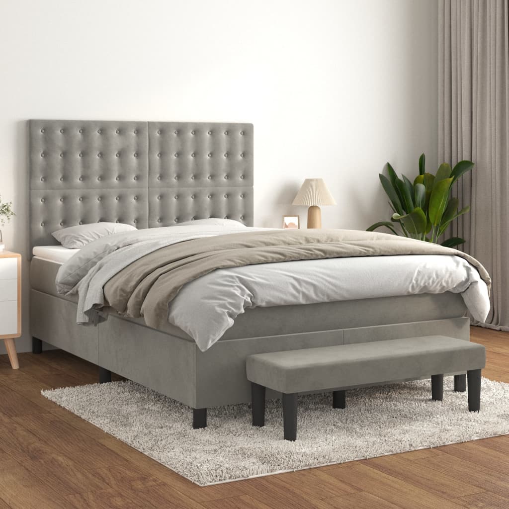 Sommier à lattes de lit et matelas Gris clair 140x200cm Velours - XIOS