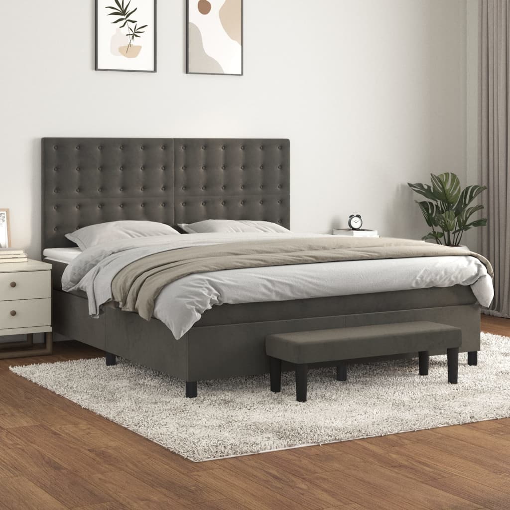 Sommier à lattes de lit et matelas Gris foncé 160x200cm Velours - XIOS