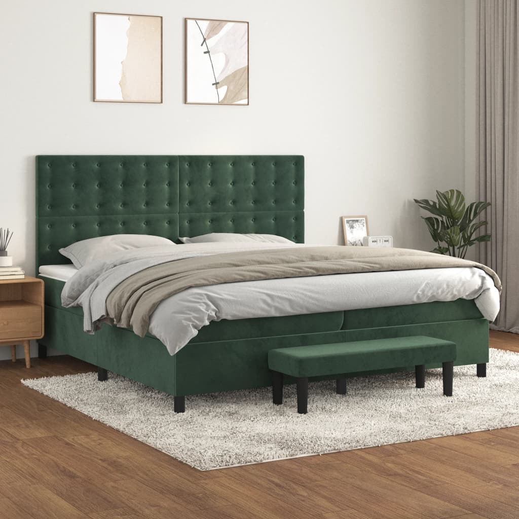 Sommier à lattes de lit et matelas Vert foncé 200x200cm Velours