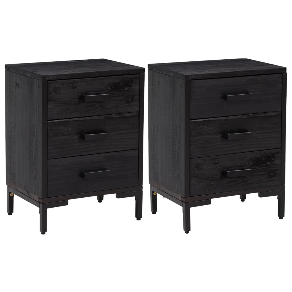 Tables de chevet 2 pcs Noir 40x30x55 cm Bois de pin massif