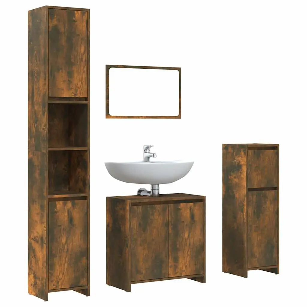 Ensemble de meubles de salle de bain 4 pcs Chêne fumé Bois - XIOS