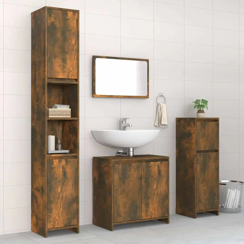 Ensemble de meubles de salle de bain 4 pcs Chêne fumé Bois - XIOS