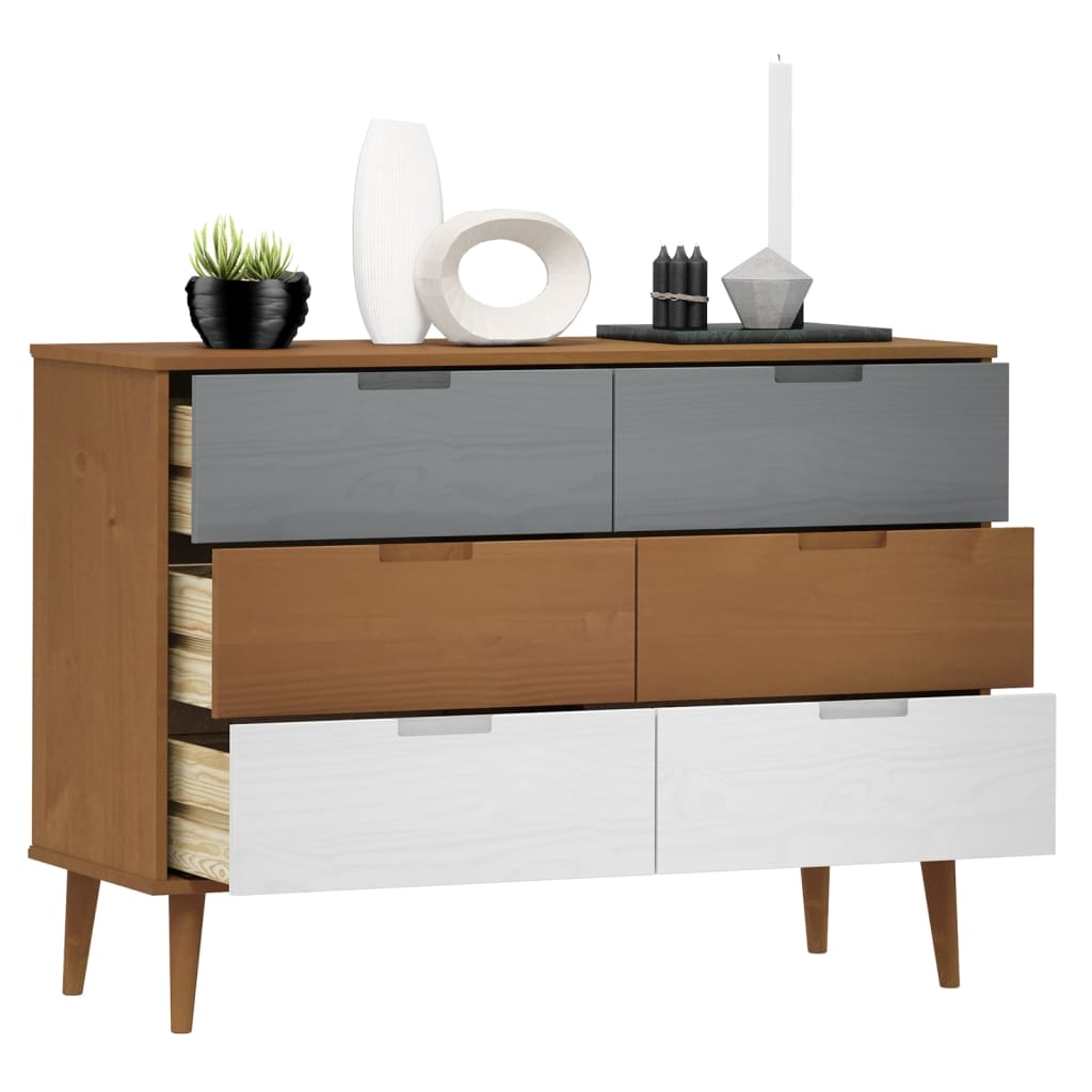 Commode MOLDE Marron 113x40x80 cm Bois de pin massif - XIOS