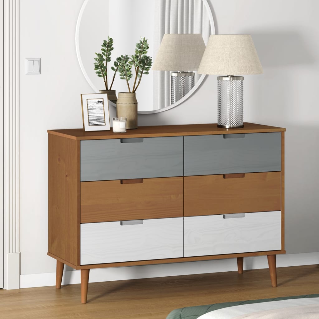 Commode MOLDE Marron 113x40x80 cm Bois de pin massif - XIOS