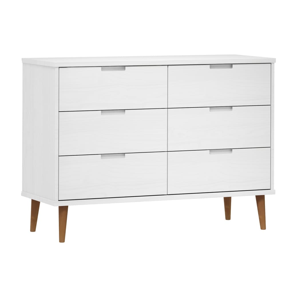 Commode MOLDE Blanc 113x40x80 cm Bois de pin massif - XIOS