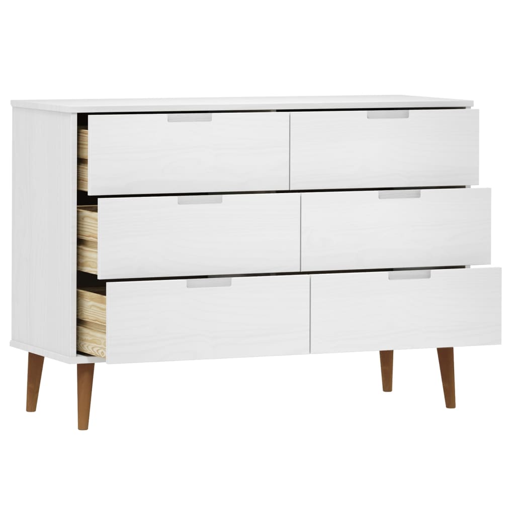 Commode MOLDE Blanc 113x40x80 cm Bois de pin massif - XIOS