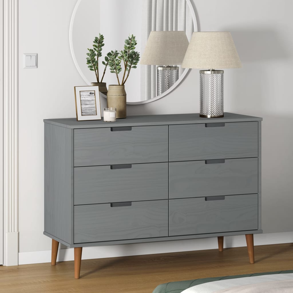 Commode MOLDE Gris 113x40x80 cm Bois de pin massif - XIOS