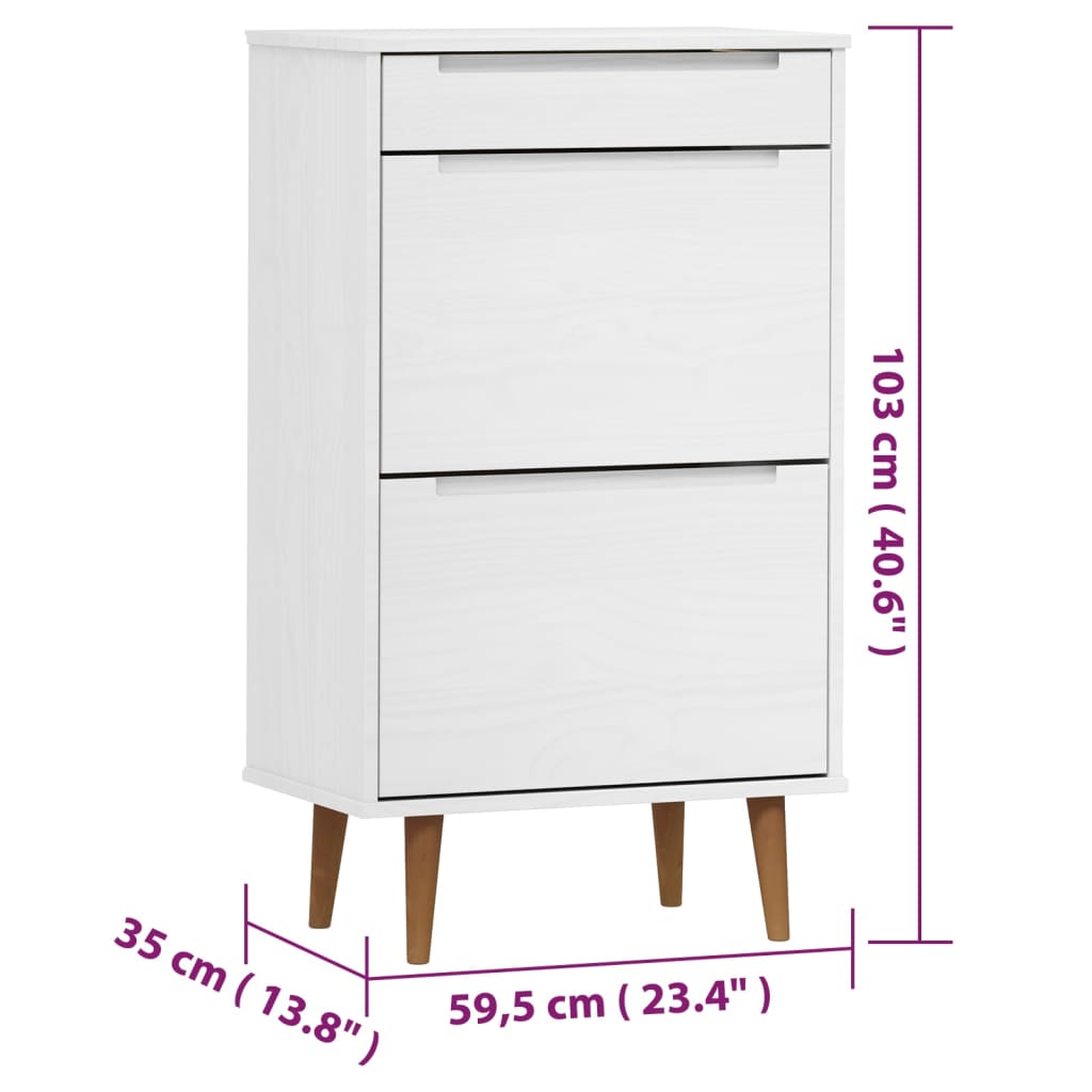 Armoire à chaussures MOLDE Blanc 59,5x35x103 cm Bois de pin - XIOS