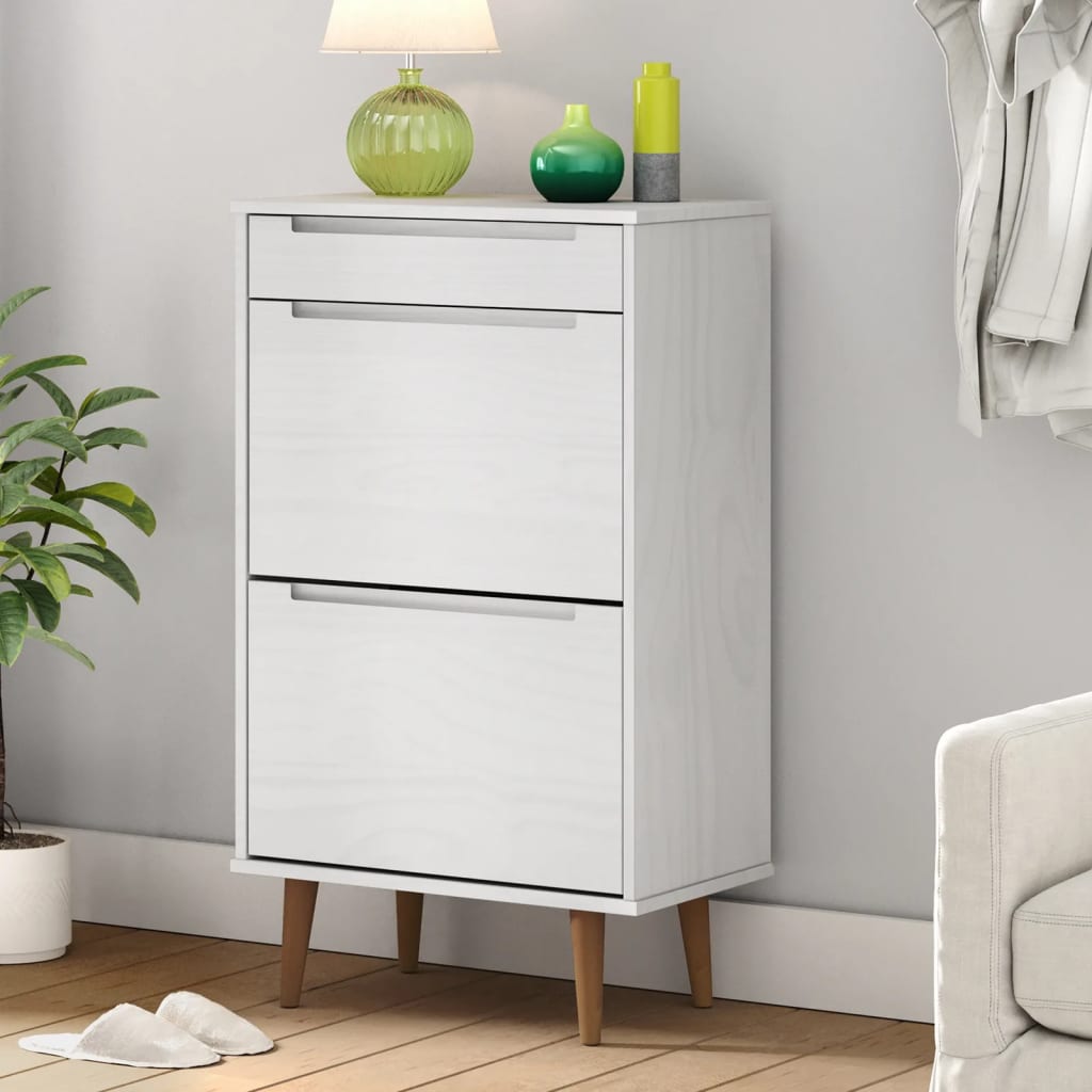 Armoire à chaussures MOLDE Blanc 59,5x35x103 cm Bois de pin - XIOS