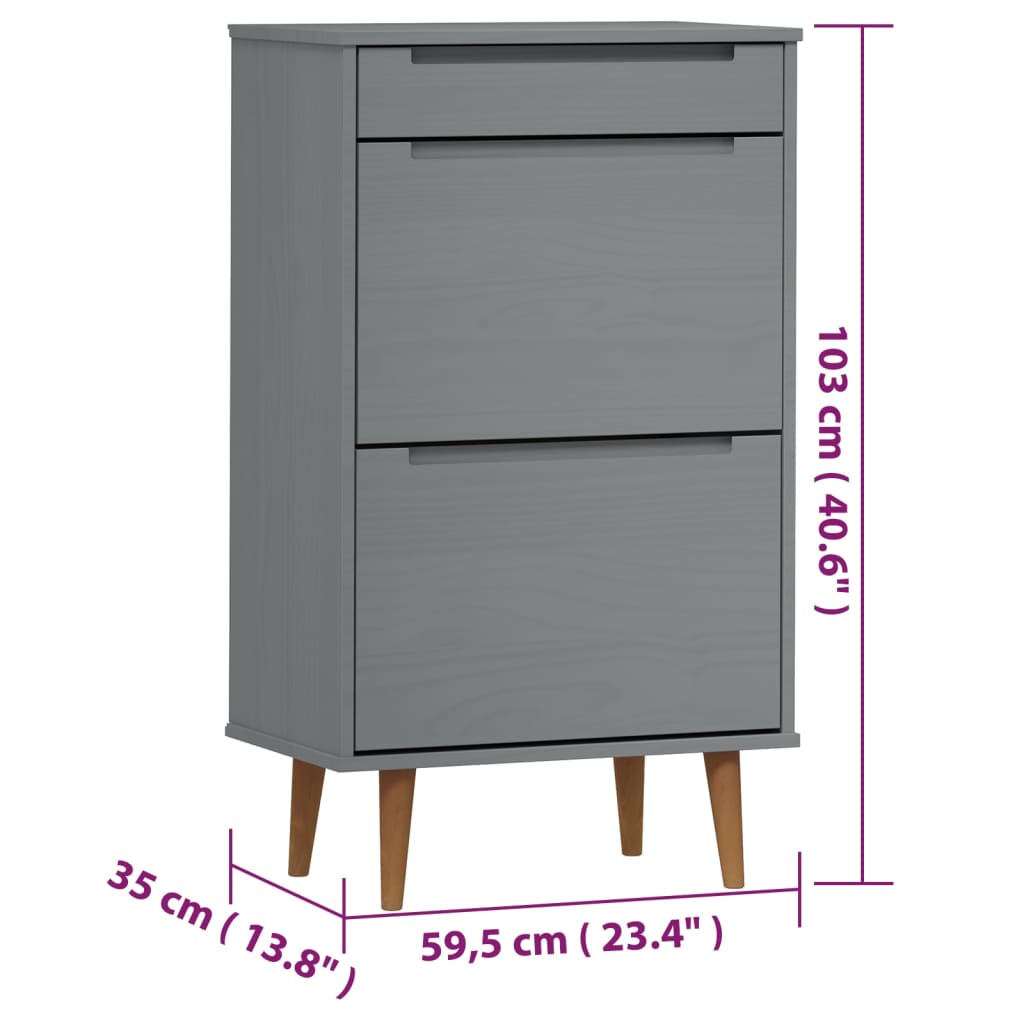 Armoire à chaussures MOLDE Gris 59,5x35x103 cm Bois de pin - XIOS