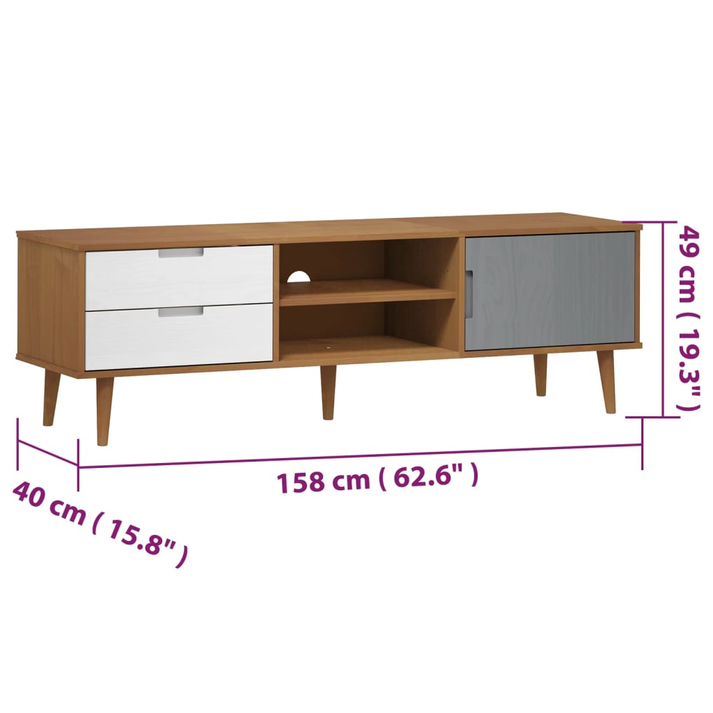 Meuble TV MOLDE Marron 158x40x49 cm Bois de pin massif Meubles TV vidaXL   
