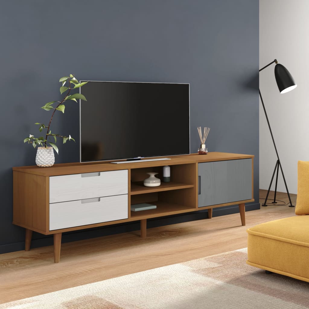 Meuble TV MOLDE Marron 158x40x49 cm Bois de pin massif Meubles TV vidaXL   