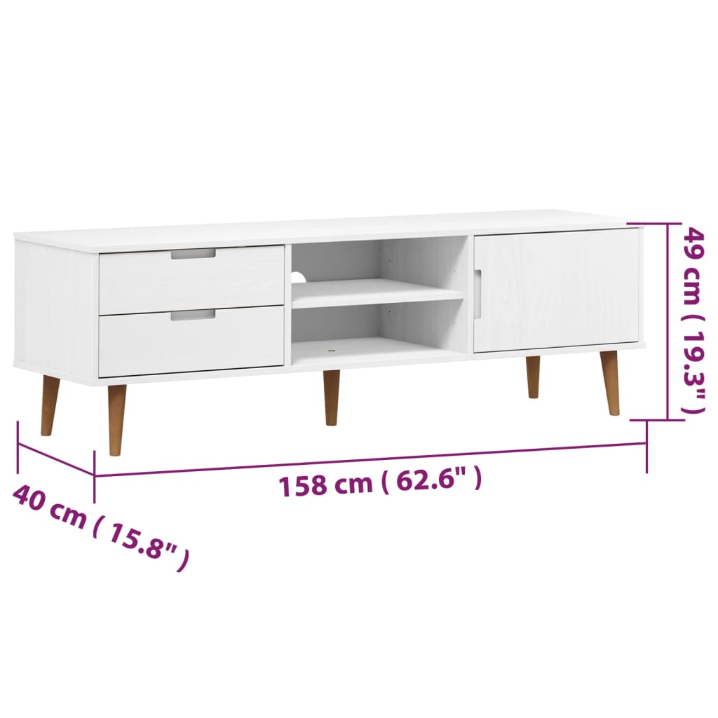 Meuble TV MOLDE Blanc 158x40x49 cm Bois de pin massif Meubles TV vidaXL   