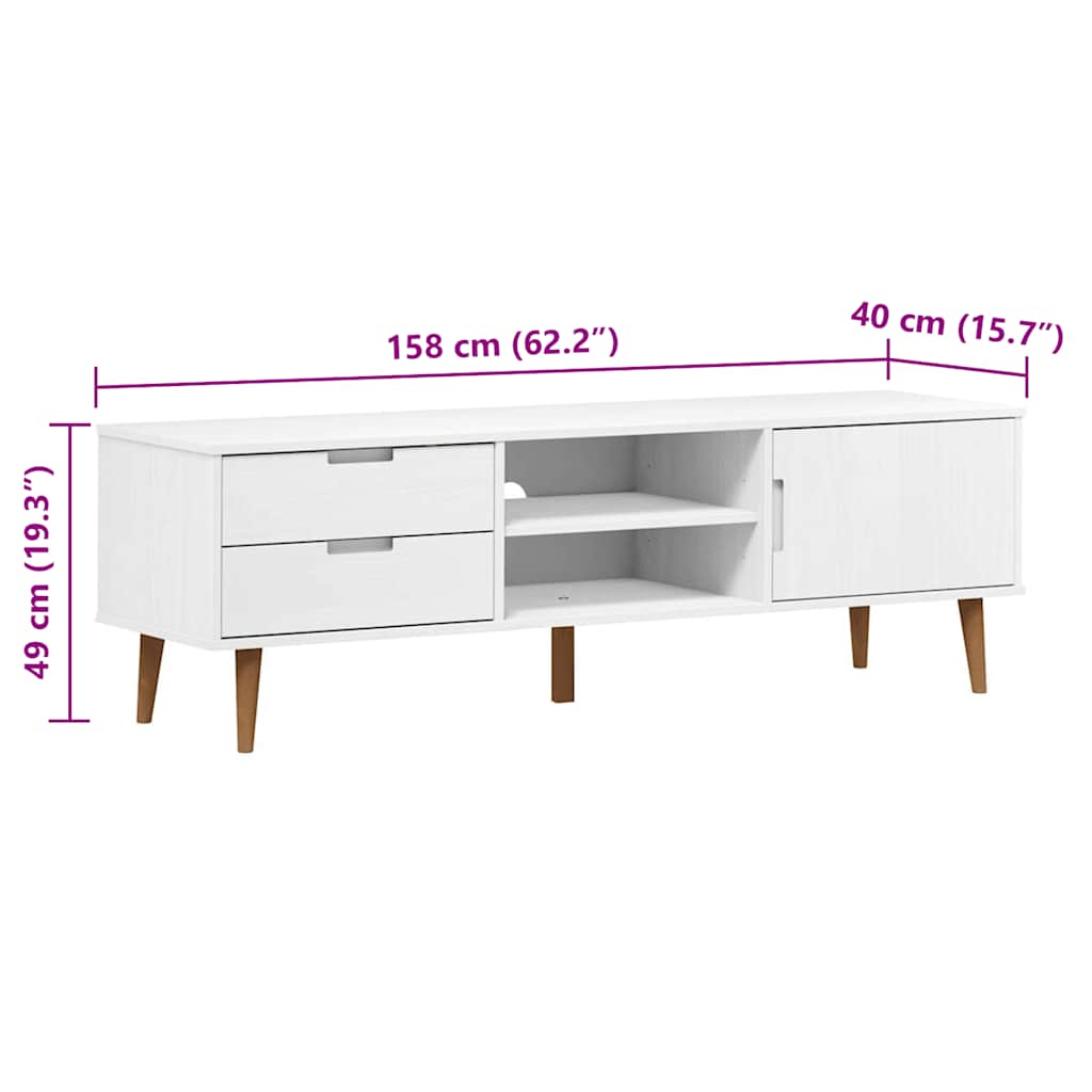 Meuble TV MOLDE Blanc 158x40x49 cm Bois de pin massif - XIOS