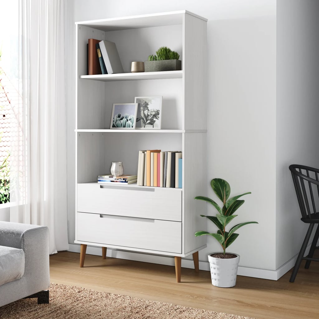 Bibliothèque MOLDE Blanc 85x35x170,5 cm Bois massif de pin - XIOS