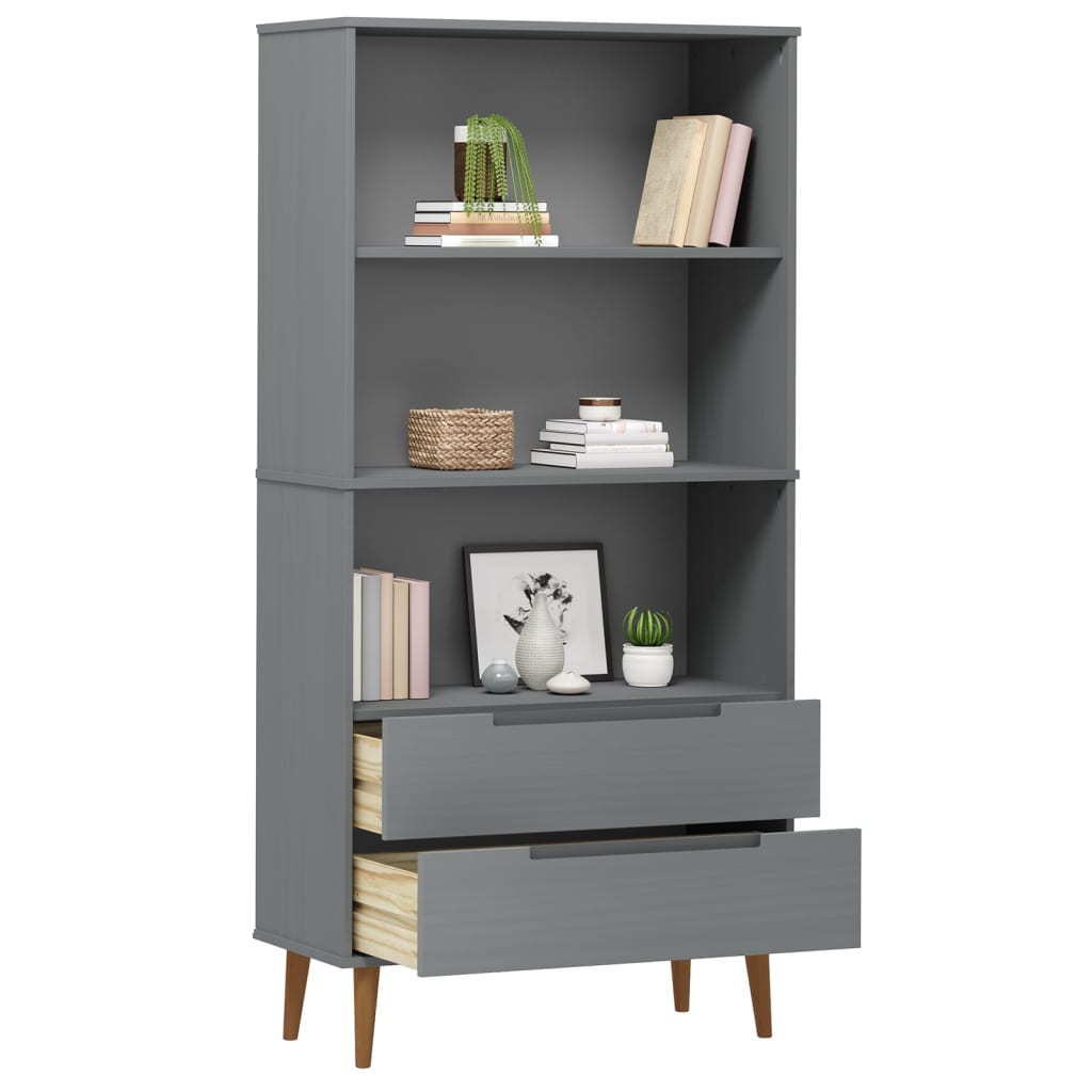 Bibliothèque MOLDE Gris 85x35x170,5 cm Bois massif de pin - XIOS