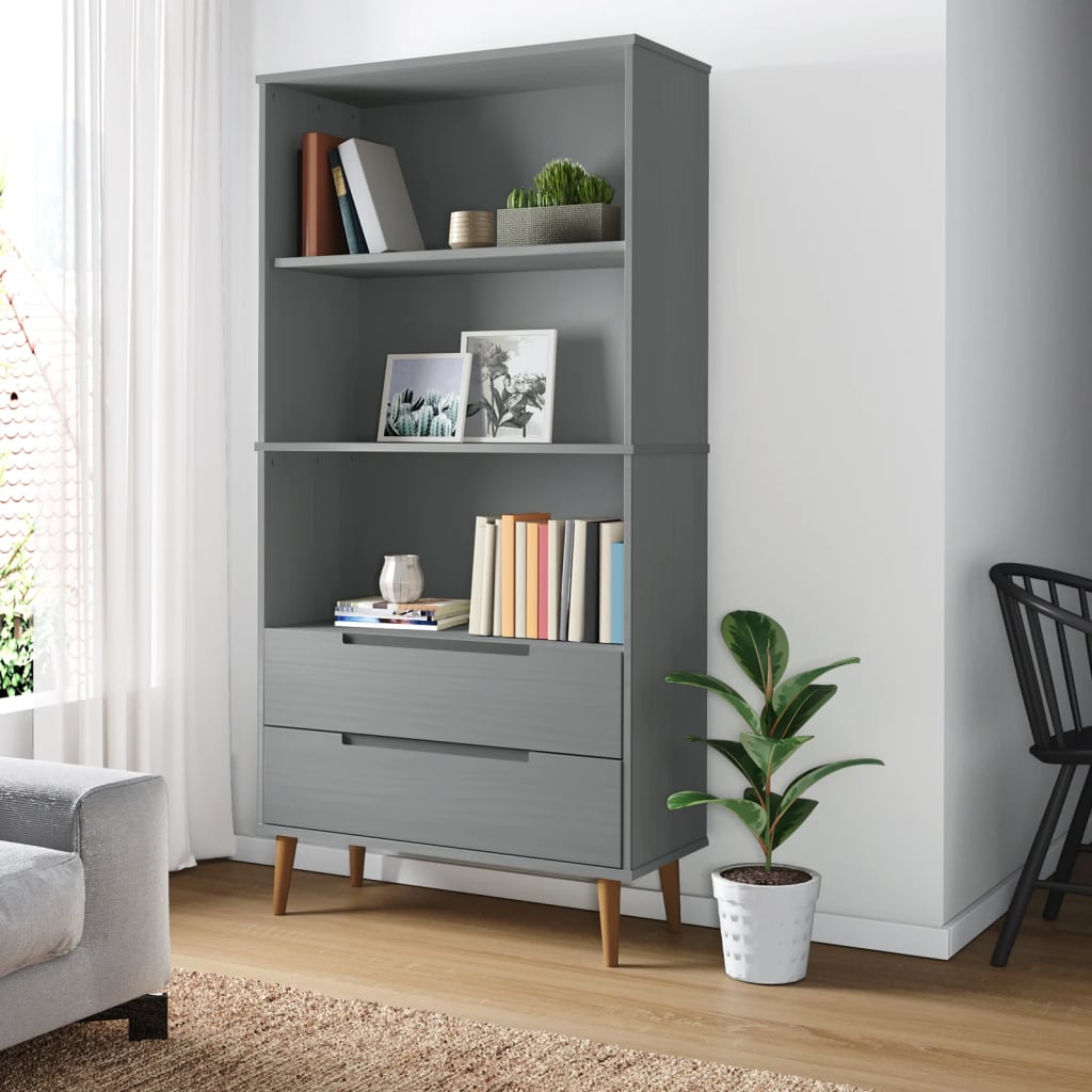 Bibliothèque MOLDE Gris 85x35x170,5 cm Bois massif de pin - XIOS