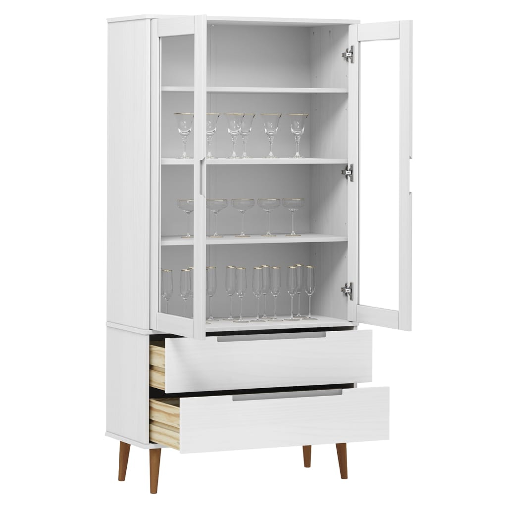 Armoire à vitrine MOLDE Blanc 90x35x175 cm Bois de pin massif - XIOS