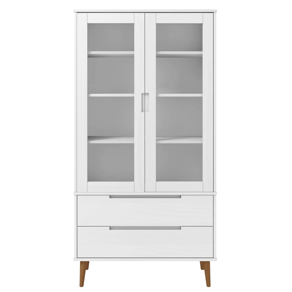 Armoire à vitrine MOLDE Blanc 90x35x175 cm Bois de pin massif - XIOS