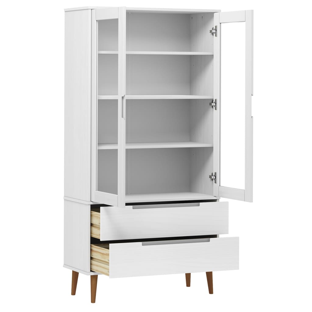 Armoire à vitrine MOLDE Blanc 90x35x175 cm Bois de pin massif - XIOS