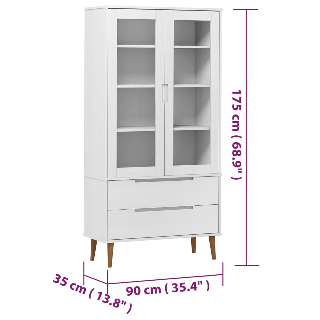 Armoire à vitrine MOLDE Blanc 90x35x175 cm Bois de pin massif - XIOS