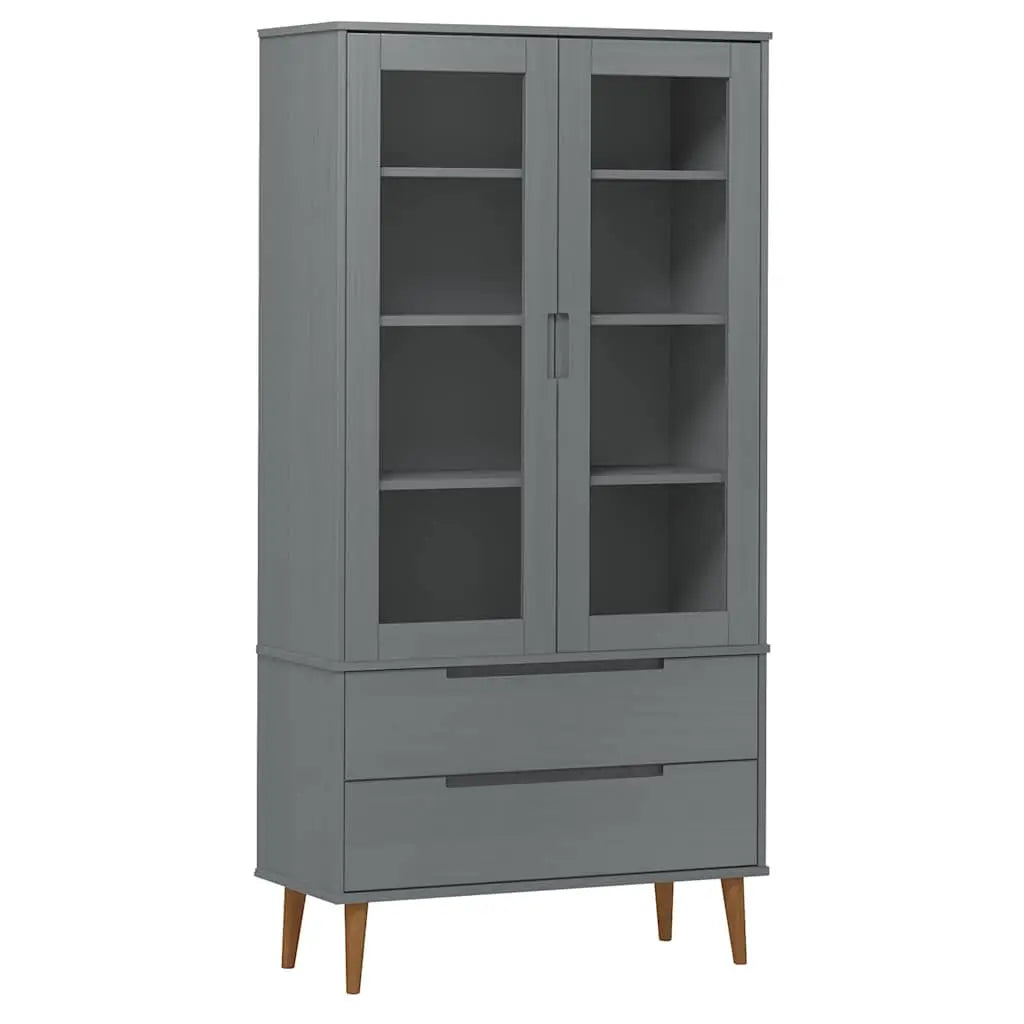 Armoire à vitrine MOLDE Gris 90x35x175 cm Bois de pin massif - XIOS