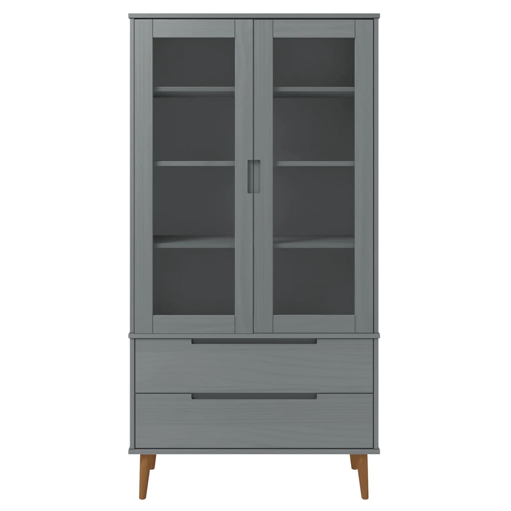 Armoire à vitrine MOLDE Gris 90x35x175 cm Bois de pin massif - XIOS