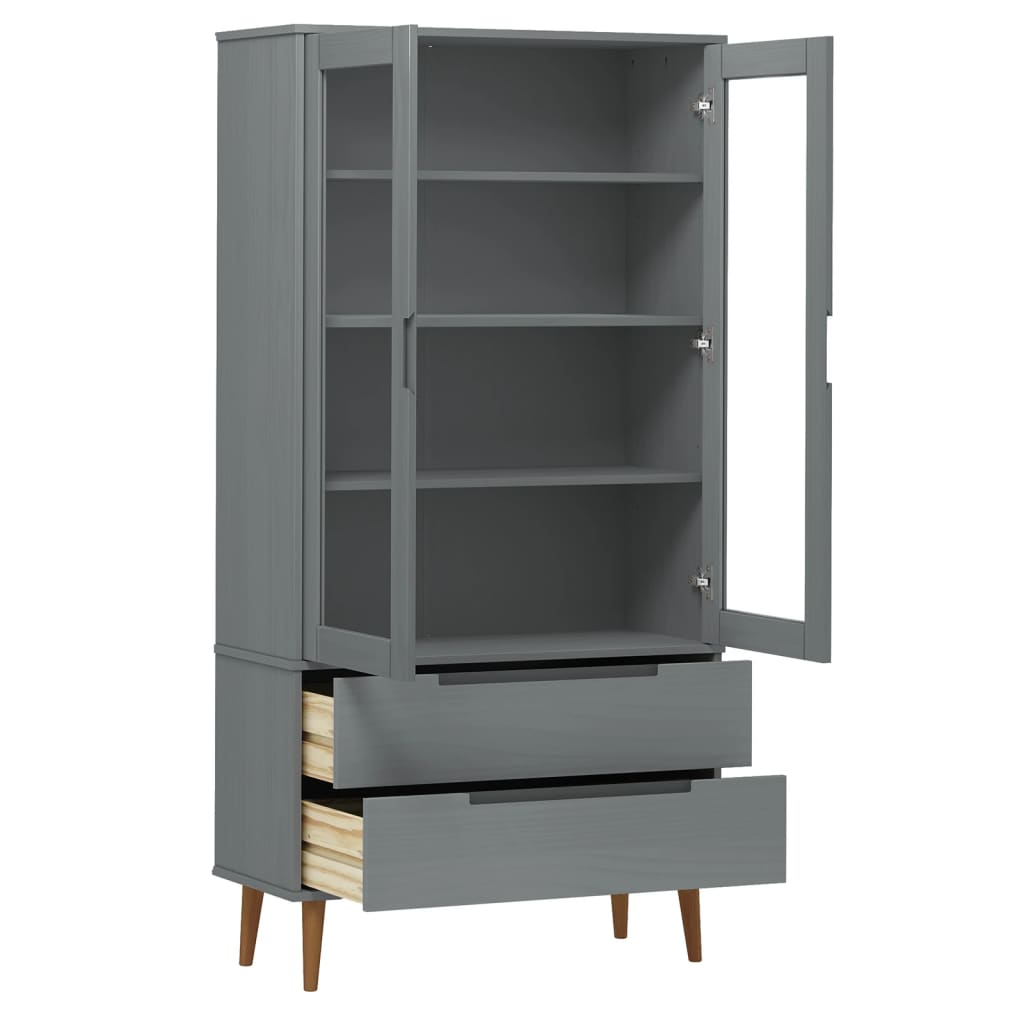 Armoire à vitrine MOLDE Gris 90x35x175 cm Bois de pin massif - XIOS