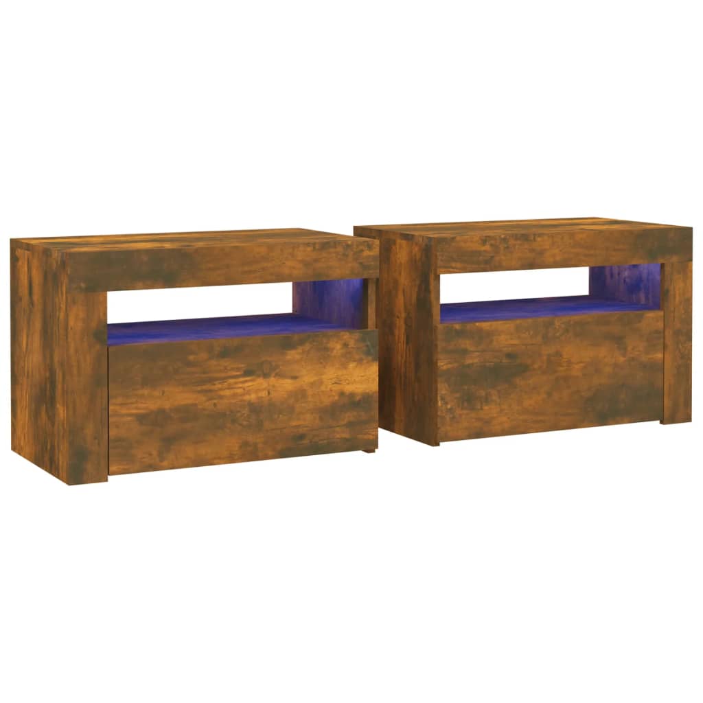 Tables de chevet 2 pcs avec LED chêne fumé 60x35x40 cm - XIOS