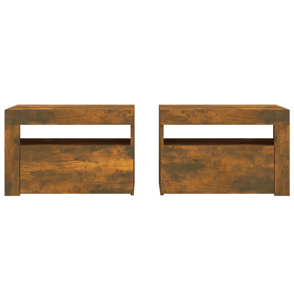 Tables de chevet 2 pcs avec LED chêne fumé 60x35x40 cm - XIOS