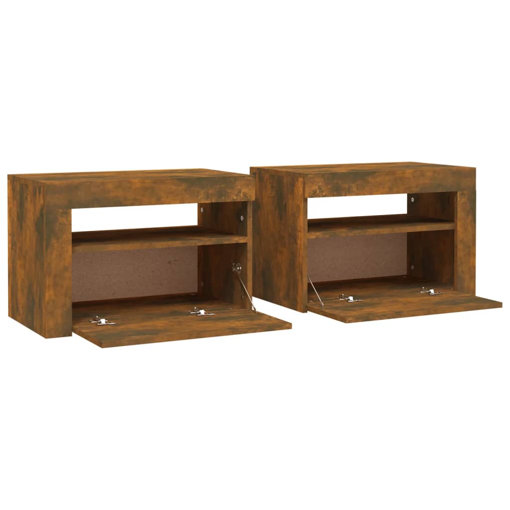 Tables de chevet 2 pcs avec LED chêne fumé 60x35x40 cm - XIOS