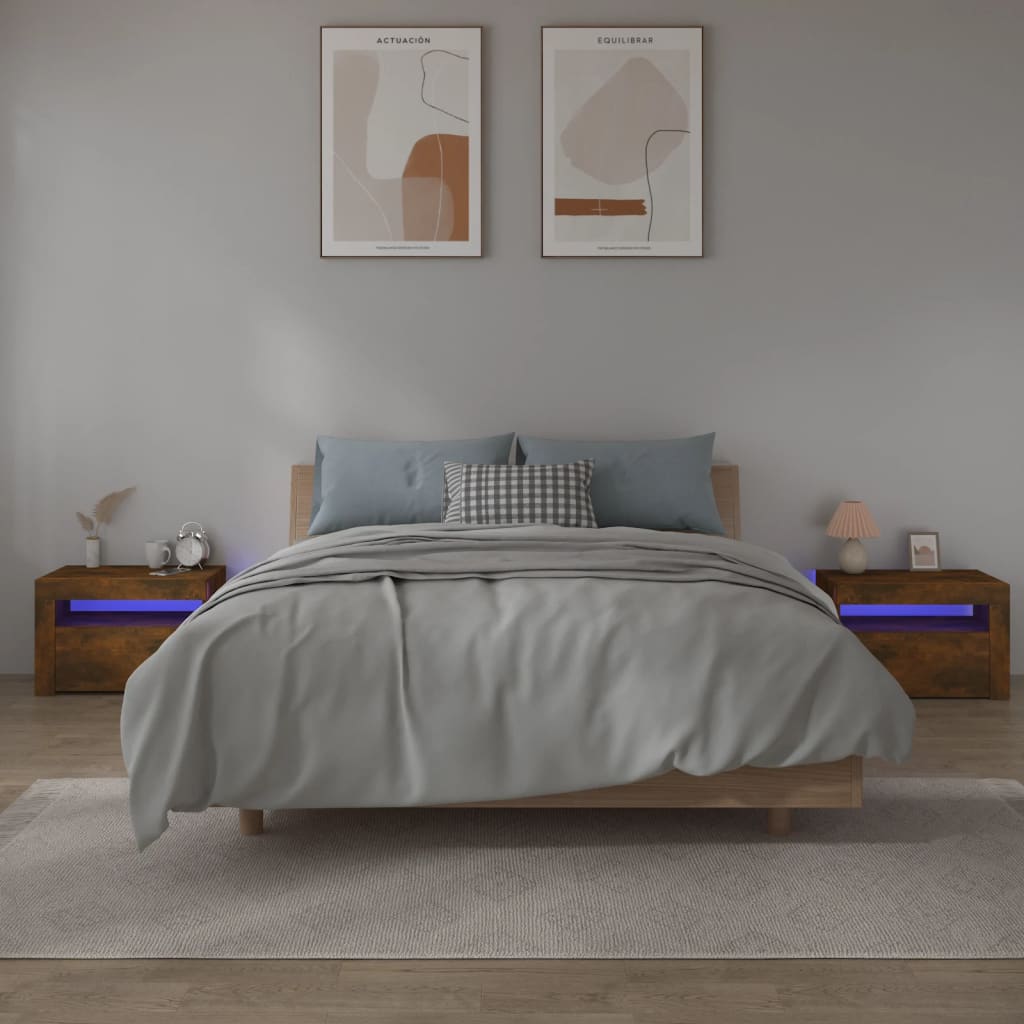 Tables de chevet 2 pcs avec LED chêne fumé 60x35x40 cm - XIOS