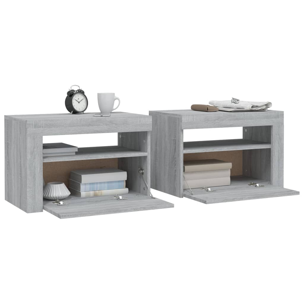 Tables de chevet 2 pcs avec LED sonoma gris 60x35x40 cm