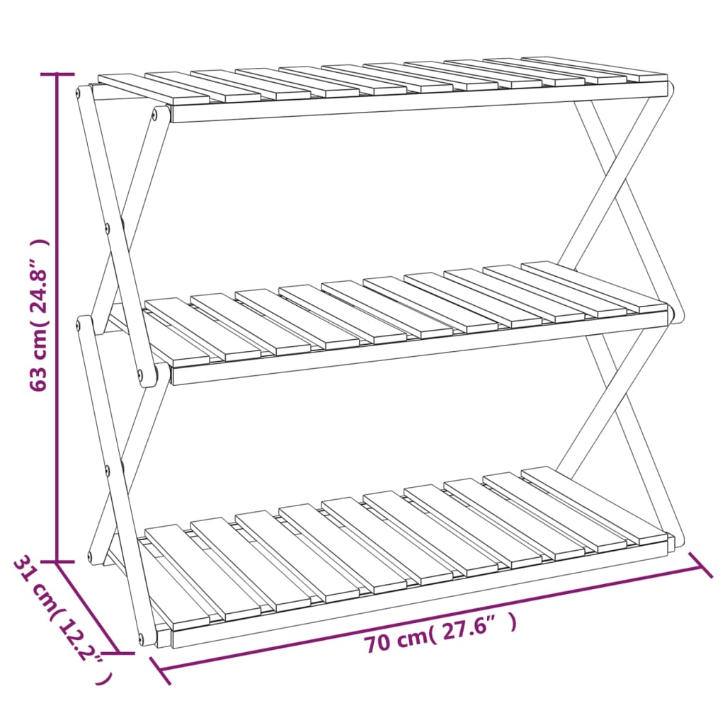 Étagère pliable à 3 niveaux Marron 70x31x63 cm Bois d'acacia - XIOS