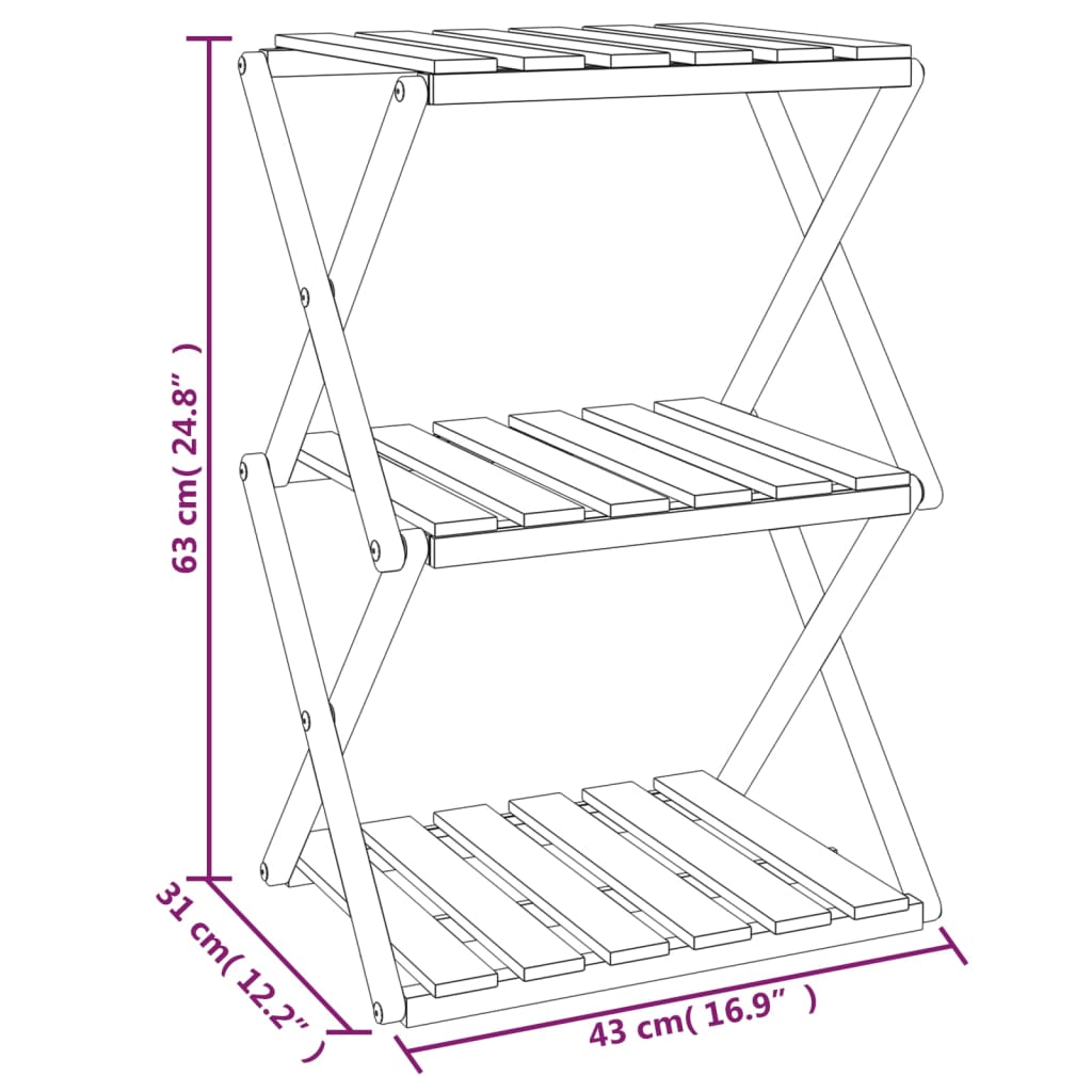 Étagère pliable à 3 niveaux Marron 43x31x63 cm Bois d'acacia - XIOS