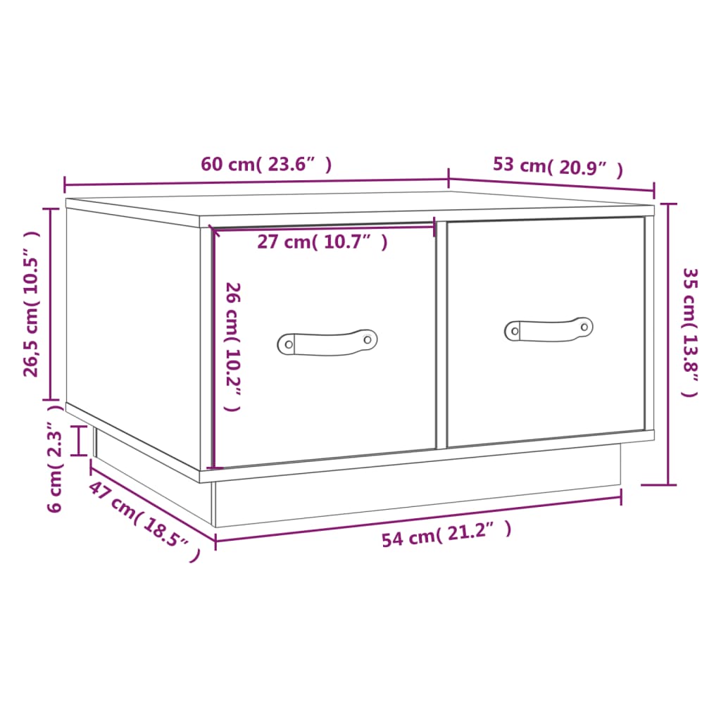 Table basse Gris 60x53x35 cm Bois massif de pin - XIOS