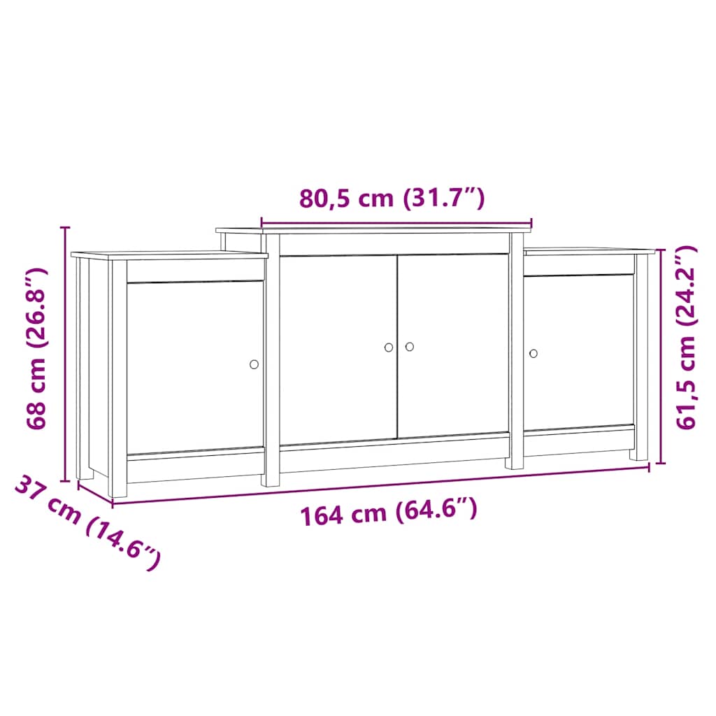 Buffet Blanc 164x37x68 cm Bois massif de pin - XIOS