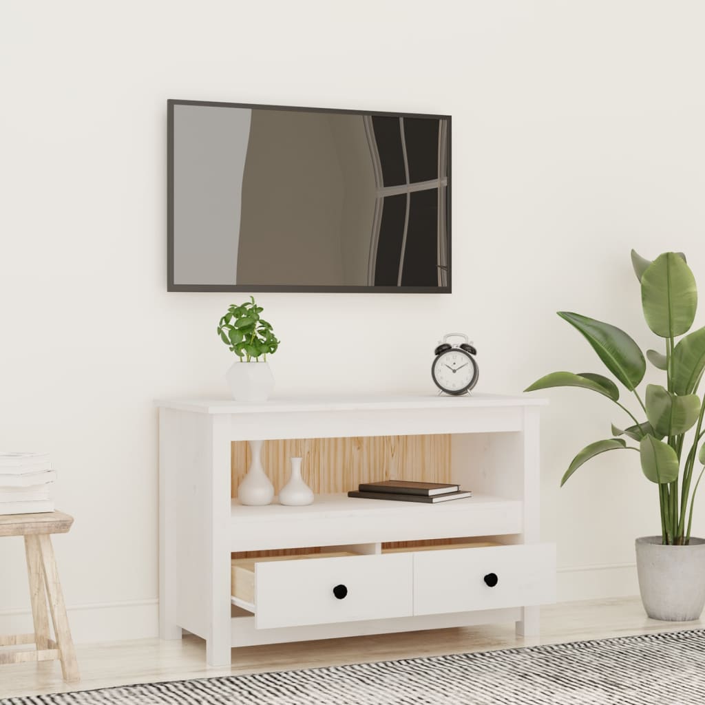 Meuble TV Blanc 79x35x52 cm Bois de pin massif - XIOS