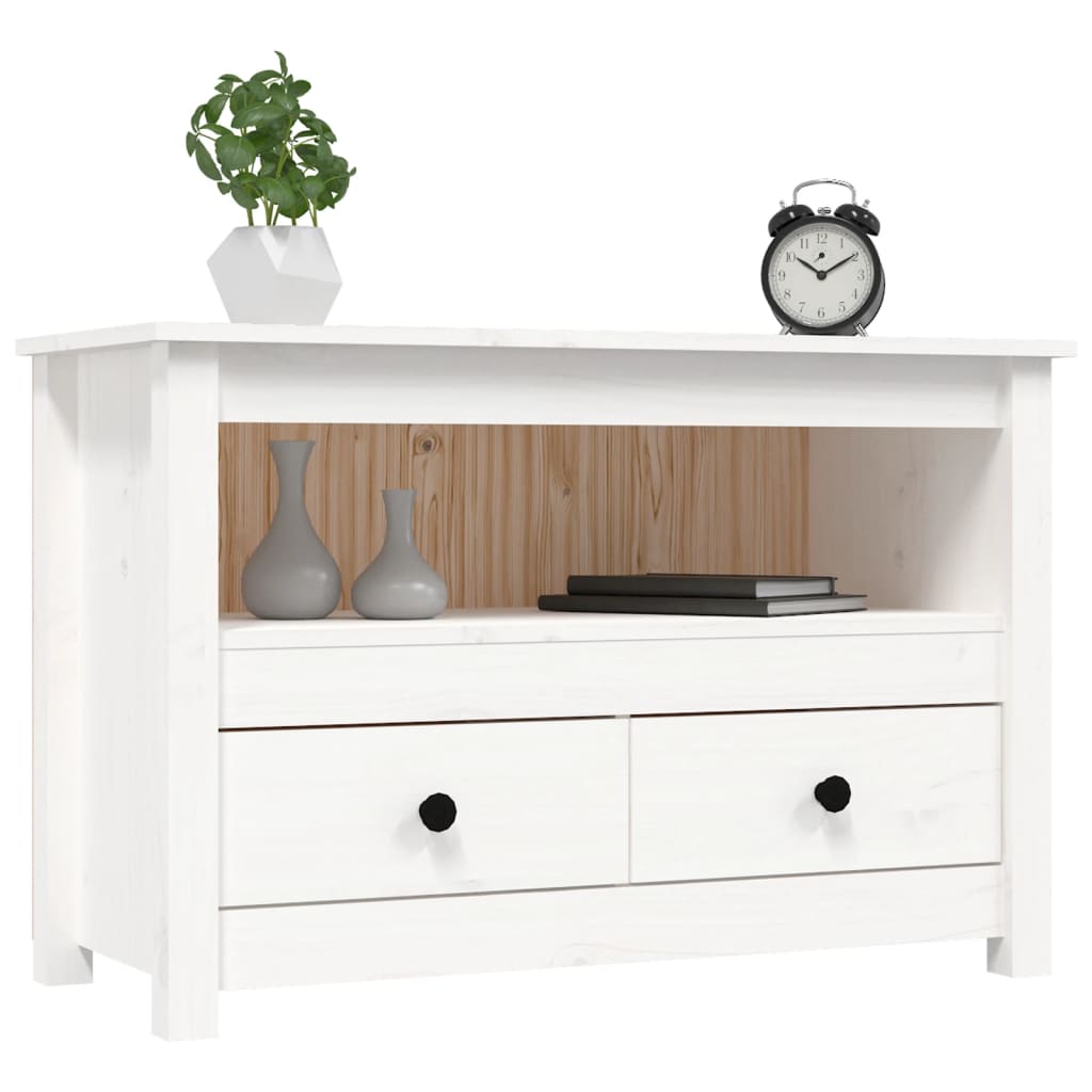 Meuble TV Blanc 79x35x52 cm Bois de pin massif - XIOS