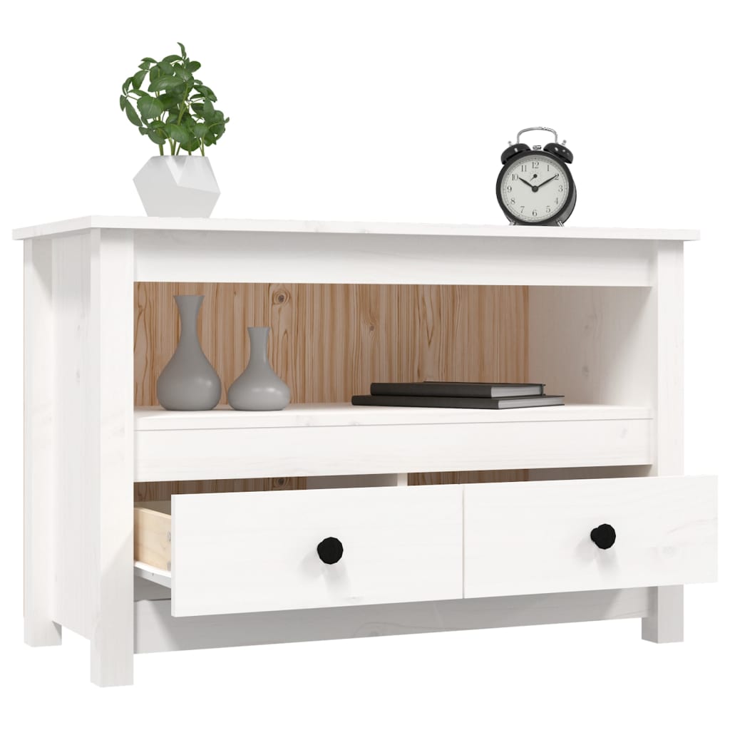 Meuble TV Blanc 79x35x52 cm Bois de pin massif - XIOS