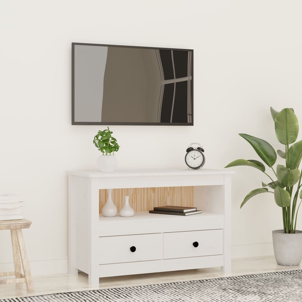 Meuble TV Blanc 79x35x52 cm Bois de pin massif - XIOS