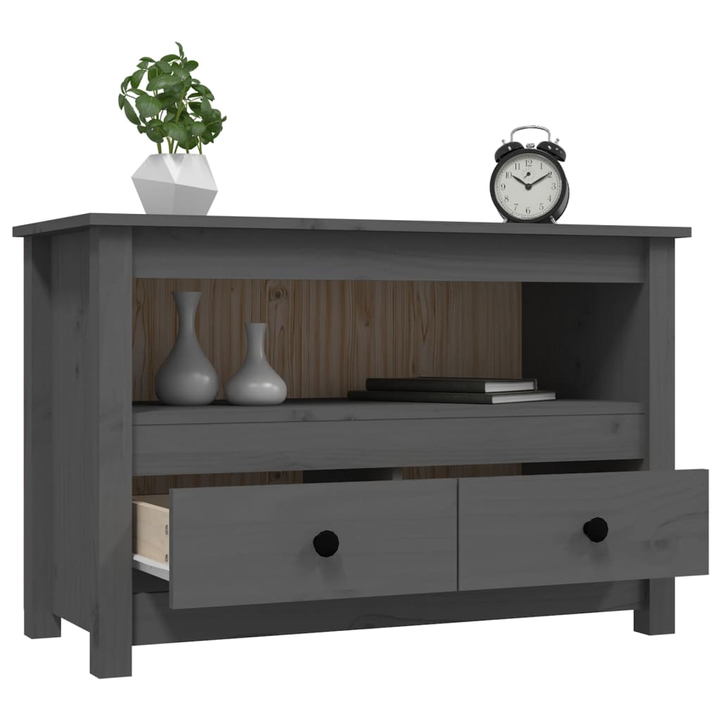 Meuble TV Gris 79x35x52 cm Bois de pin massif - XIOS