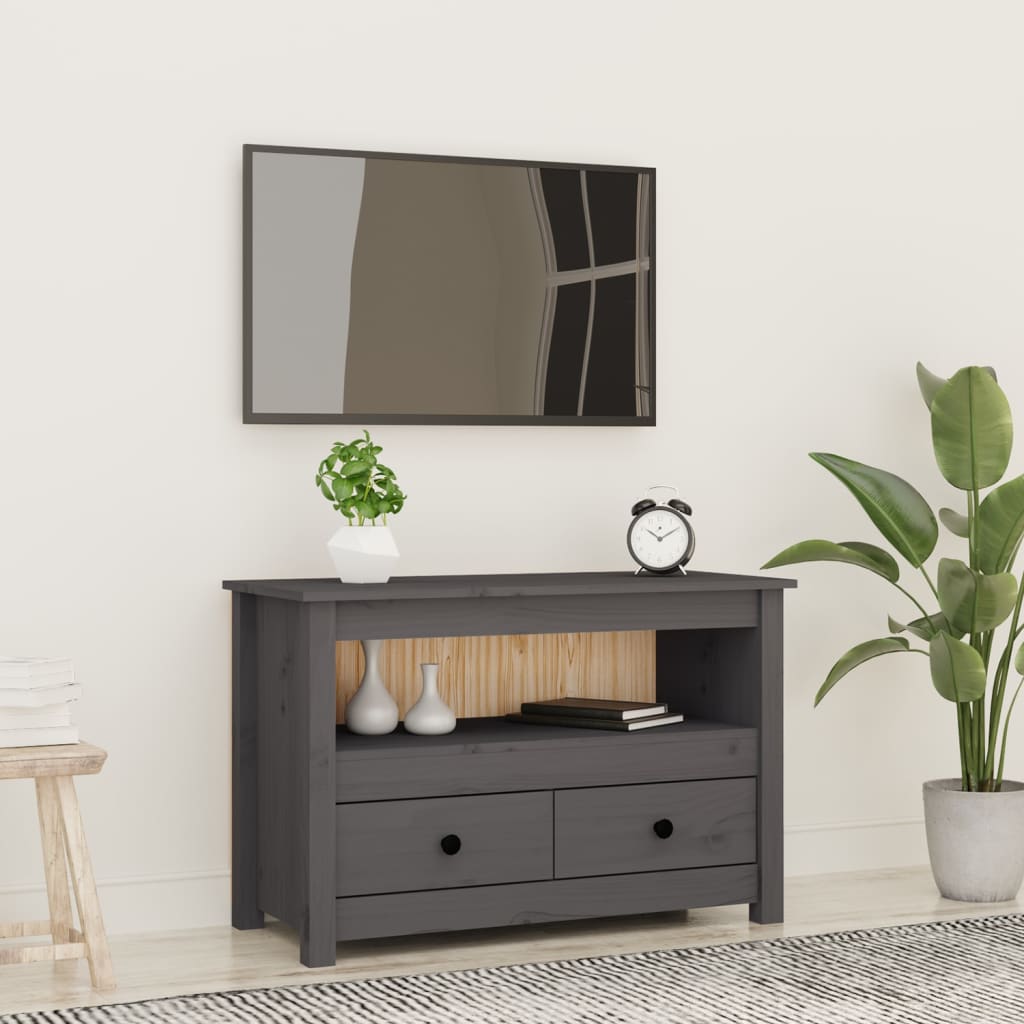 Meuble TV Gris 79x35x52 cm Bois de pin massif - XIOS